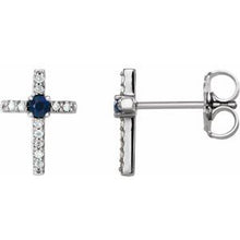 Load image into Gallery viewer, Lab-Created Emerald &amp; .05 CTW Diamond Cross Earrings
