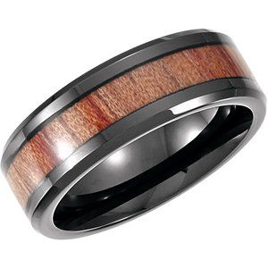 Black PVD Cobalt 8 mm Casted Band With Wood Inlay
