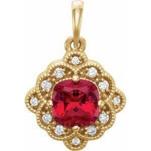 Chatham® Lab-Created Ruby & 1/10 CTW Diamond Pendant