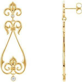 1/6 CTW Diamond Fleur-De-Lis Scroll Dangle Earrings