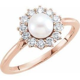 Freshwater Cultured Pearl & 1/3 CTW Diamond Ring