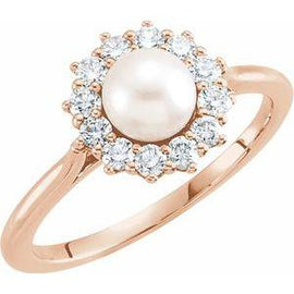 Freshwater Cultured Pearl & 1/3 CTW Diamond Ring