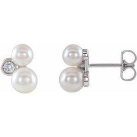Akoya Cultured Pearl & 1/8 CTW Diamond Earrings