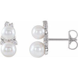 Freshwater Cultured Pearl & 1/10 CTW Diamond Ear Climbers