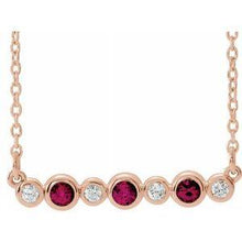 Load image into Gallery viewer, Mozambique Garnet &amp; .08 CTW Diamond Bezel-Set Bar 16-18&quot; Necklace
