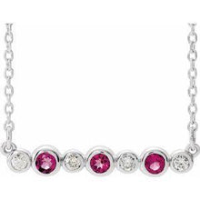 Load image into Gallery viewer, Mozambique Garnet &amp; .08 CTW Diamond Bezel-Set Bar 16-18&quot; Necklace
