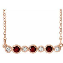 Load image into Gallery viewer, Mozambique Garnet &amp; .08 CTW Diamond Bezel-Set Bar 16-18&quot; Necklace
