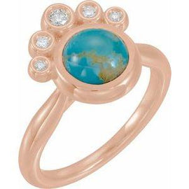 Cabochon Pink Coral & 1/8 CTW Diamond