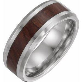 Cobalt 8 mm Beveled-Edge Band with Wood Inlay