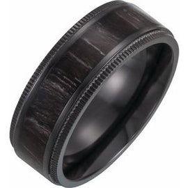 Black Titanium 8 mm Coin-Edge Band with Wood Inlay