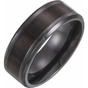 Black Titanium 8 mm Beveled-Edge Band with Wood Inlay