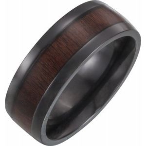 Black Titanium 8 mm Beveled-Edge Band with Wood Inlay