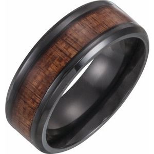 Black Titanium 8 mm Beveled-Edge Band with Wood Inlay