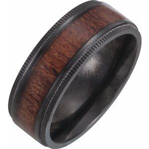 Black Titanium 8 mm Beveled-Edge Band with Wood Inlay