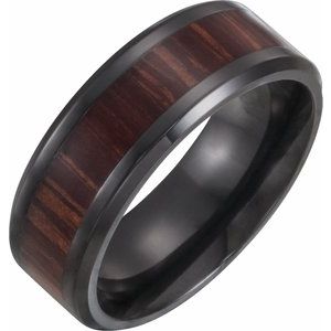 Black Titanium 8 mm Beveled-Edge Band with Wood Inlay