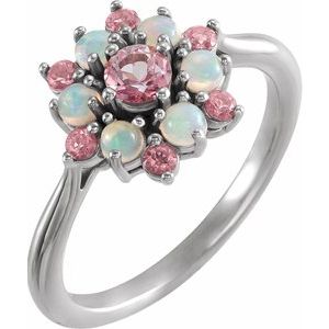 Baby Pink Topaz & Ethiopian Opal Floral-Inspired Ring