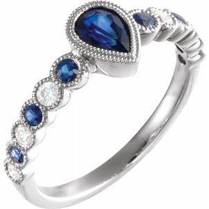 Blue Sapphire & 1/6 CTW Diamond Ring