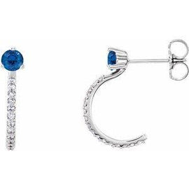 Aquamarine & 1/6 CTW Diamond Hoop Earrings