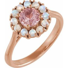 Morganite & Ethiopian Opal Halo-Style Ring