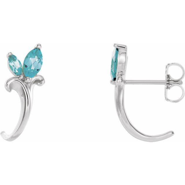 Blue Zircon Floral-Inspired J-Hoop Earrings