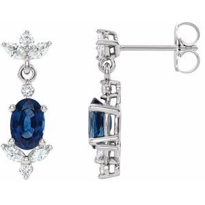 Blue Sapphire & 3/8 CTW Diamond Earrings