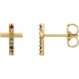 Multi-Gemstone Cross Earrings