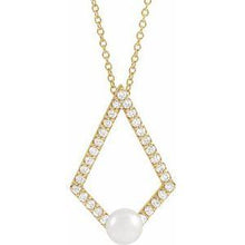 Load image into Gallery viewer, Freshwater Cultured Pearl &amp; 1/4 CTW Diamond Geometric 16-18&quot; Necklace
