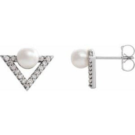 Freshwater Cultured Pearl & 1/5 CTW Diamond Earrings