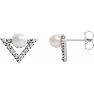 Freshwater Cultured Pearl & 1/5 CTW Diamond Earrings