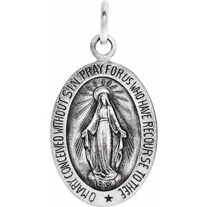 14K White 23x16 mm Oval Miraculous Medal