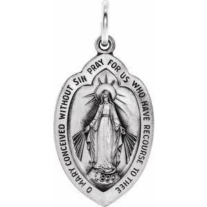 Sterling Silver 29x15 mm Oval Miraculous Medal Pendant