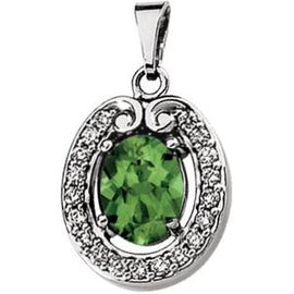 Genuine Green Tourmaline & Diamond Pendant