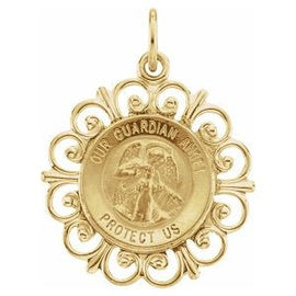 18 mm Round Guardian Angel Pendant Medal