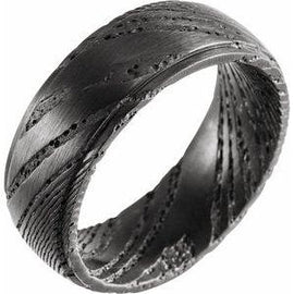 Damascus Steel Flat Black Patterned Band