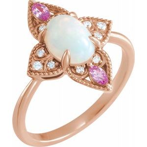 Ethiopian Opal, Pink Sapphire & .05 CTW Diamond Vintage-Inspired Ring