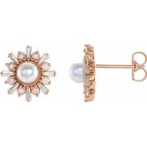 Akoya Pearl, White Opal & 1/6 CTW Diamond Earrings