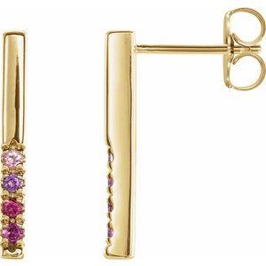 Pink Multi-Gemstone French-Set Bar Earrings