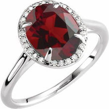 Load image into Gallery viewer, 10x8 mm Oval Rhodolite Garnet &amp; .06 CTW Diamond Ring
