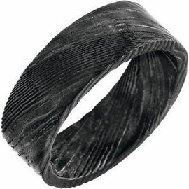 Damascus Steel 8 mm Flat Black Patterned Band