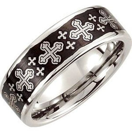 Cobalt 8 mm Black Laser Cross Design Band
