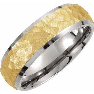 Titanium & Gold Immerse Plated 7 mm Hammered Finish Beveled-Edge Band