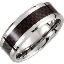 White 8 mm Beveled-Edge Band with Black Carbon Fiber Center
