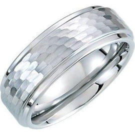 White 8 mm Ridged Band with Bark Finish