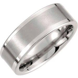 White 8 mm Flat Band with Satin Finish Center