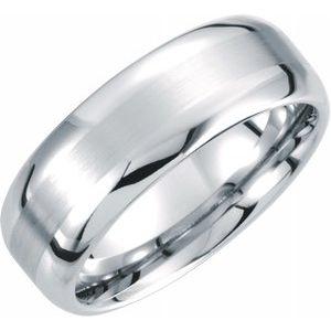 White 8 mm Rounded Edge Band with Satin Center