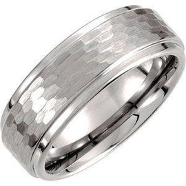 White 8 mm Ridged Band with Bark Finish