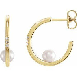 .03 CTW Diamond Semi-Set Hoop Earrings for 4.5-5 mm Pearl