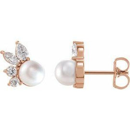 Akoya Cultured Pearl & .05 CTW Diamond Earrings