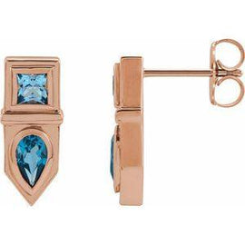 Blue Multi-Gemstone Geometric Bar Drop Earrings