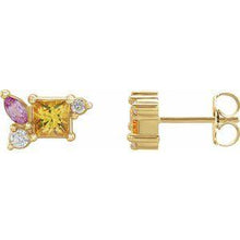 Load image into Gallery viewer, Yellow Sapphire, Pink Sapphire, &amp; 1/8 CTW Diamond Earrings
